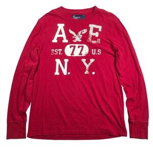 Y2k American Eagle Mens Red Long Sleeve Graphic T-Shirt L 2000s Skater Grunge
